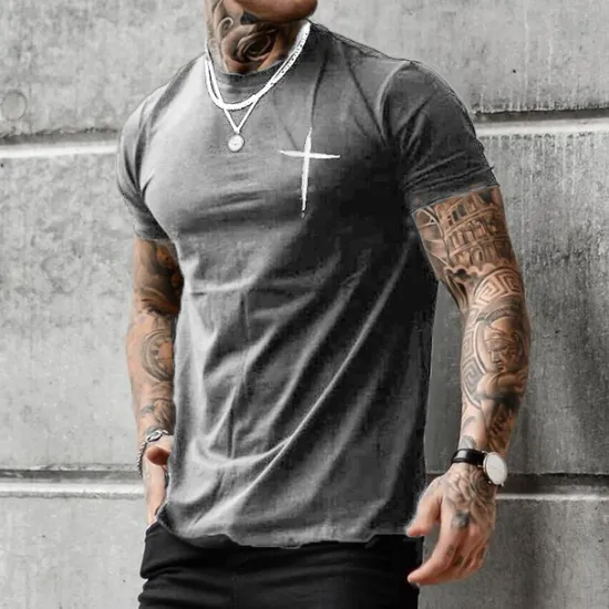 Outlet OUKU Men's Graphic Cross T Shirt Casual Style 100% Cotton Short Sleeve Graphic Shirt Black White Gray Comfortable Tee Street Casual Fashion Designer Clothing