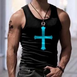 Clearance OUKU Men's Graphic Cross Tank Top Vest Top Sleeveless T Shirt for Men Sleeveless T shirt 3D Print Crew Neck Shirt Sports Fashion Subculture Sports Outdoor Casual Gym Blue Red Purple Summer Clothing Apparel