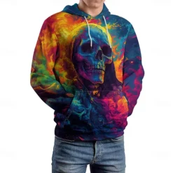 Best OUKU Men's Graphic Dark Hoodie Hoodies Sweatshirt Vacation Daily Long Sleeve Hooded Vacation Sports Outdoor Going out Printing Winter Spring & Fall Designer Rainbow