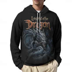 Best OUKU Men's Graphic Dark Hoodie Hoodies Sweatshirt Vacation Daily Long Sleeve Hooded Vacation Sports Outdoor Going out Printing Spring & Fall Designer Black