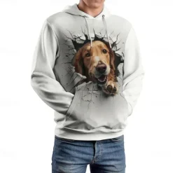 Online OUKU Men's Graphic Dog Hoodie Hoodies Sweatshirt Vacation Daily Long Sleeve Hooded Vacation Sports Outdoor Going out Printing Winter Spring & Fall Designer White