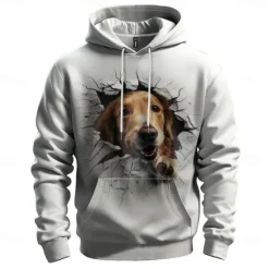 Online OUKU Men's Graphic Dog Hoodie Hoodies Sweatshirt Vacation Daily Long Sleeve Hooded Vacation Sports Outdoor Going out Printing Winter Spring & Fall Designer White
