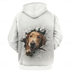 Online OUKU Men's Graphic Dog Hoodie Hoodies Sweatshirt Vacation Daily Long Sleeve Hooded Vacation Sports Outdoor Going out Printing Winter Spring & Fall Designer White