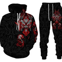 Hot OUKU Men's Graphic Dragon 2pcs 3D Sweatshirt Sets Tracksuit Hoodies Long Sleeve Long pants Hooded Streetwear Designer Basic Sports & Outdoor Casual Sports Print Spring Fall Black Red Orange