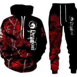 Clearance OUKU Men's Graphic Dragon 2pcs 3D Sweatshirt Sets Tracksuit Hoodies Long Sleeve Long pants Hooded Streetwear Designer Basic Sports & Outdoor Casual Sports Print Spring Fall Red Orange