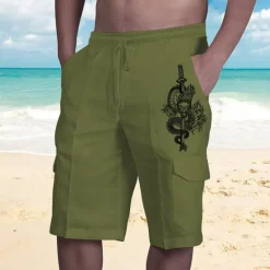 Online OUKU Men's Graphic Dragon Shorts Beach Shorts Mid Waist Streetwear Designer Big and Tall Casual Daily Holiday Elastic Waist Drawstring Print Designer Clothing Apparel