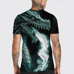 Outlet OUKU Men's Graphic Dragon T Shirt Short Sleeve T shirt 3D Print Crew Neck Shirt Designer Retro Vintage Casual Sports Outdoor Holiday Going out Green Gray Spring & Summer Clothing Apparel S M L XL 2XL 3XL
