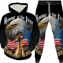 Discount OUKU Men's Graphic Eagle 2pcs 3D Sweatshirt Sets Tracksuit Hoodies Long Sleeve Long pants Hooded Streetwear Basic Casual Sports & Outdoor Casual Sports Print Spring Fall Black White Red