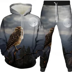 Discount OUKU Men's Graphic Eagle 2pcs 3D Sweatshirt Sets Tracksuit Hoodies Long Sleeve Long pants Hooded Streetwear Basic Casual Sports & Outdoor Casual Sports Print Spring Fall Black White Red