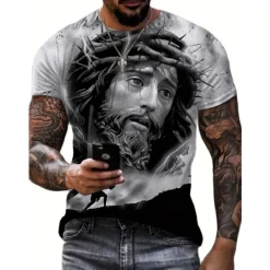 Sale OUKU Men's Graphic Faith T Shirt Short Sleeve T shirt 3D Print Crew Neck Shirt Vintage Fashion Designer Outdoor Daily Sports Black-White Black White+Black Spring & Summer Clothing Apparel S M L XL 2XL 3XL
