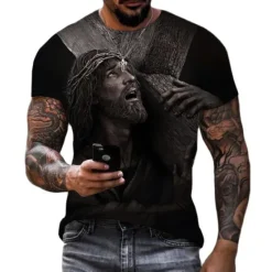 Sale OUKU Men's Graphic Faith T Shirt Short Sleeve T shirt 3D Print Crew Neck Shirt Vintage Fashion Designer Outdoor Daily Sports Black-White Black White+Black Spring & Summer Clothing Apparel S M L XL 2XL 3XL