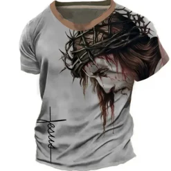 Clearance OUKU Men's Graphic Faith T Shirt Christian T Shirts Short Sleeve T shirt 3D Print Crew Neck Shirt Vintage Fashion Designer Outdoor Daily Sports Blue Green Khaki Spring & Summer Clothing Apparel S M L XL