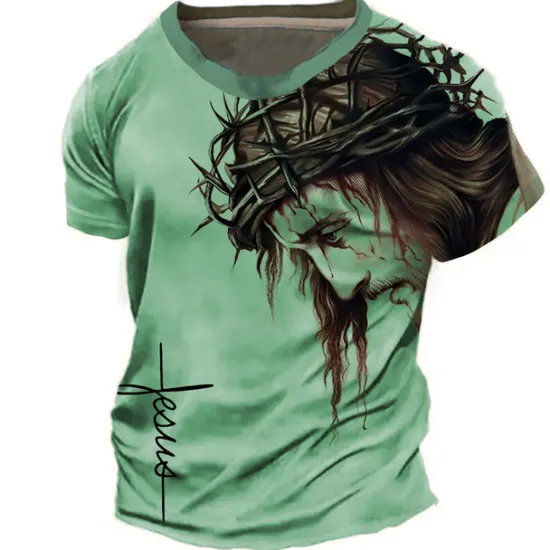 Clearance OUKU Men's Graphic Faith T Shirt Christian T Shirts Short Sleeve T shirt 3D Print Crew Neck Shirt Vintage Fashion Designer Outdoor Daily Sports Blue Green Khaki Spring & Summer Clothing Apparel S M L XL