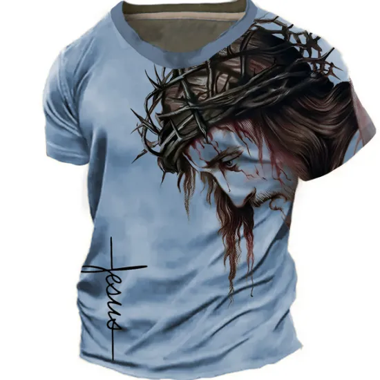 Clearance OUKU Men's Graphic Faith T Shirt Christian T Shirts Short Sleeve T shirt 3D Print Crew Neck Shirt Vintage Fashion Designer Outdoor Daily Sports Blue Green Khaki Spring & Summer Clothing Apparel S M L XL