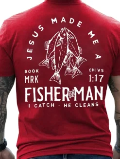 OUKU Men's Graphic Fish T Shirt Tee Cotton Short Sleeve Graphic Shirt Black Red Dark Gray Comfortable Tee Vacation Daily Wear Fashion Designer Clothing