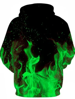 Sale OUKU Men's Graphic Flame Hoodie Hoodies Sweatshirt Party Casual Long Sleeve Hooded Club Weekend Blue Fuchsia Designer