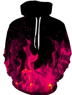 Sale OUKU Men's Graphic Flame Hoodie Hoodies Sweatshirt Party Casual Long Sleeve Hooded Club Weekend Blue Fuchsia Designer