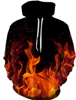 Sale OUKU Men's Graphic Flame Hoodie Hoodies Sweatshirt Party Casual Long Sleeve Hooded Club Weekend Blue Fuchsia Designer