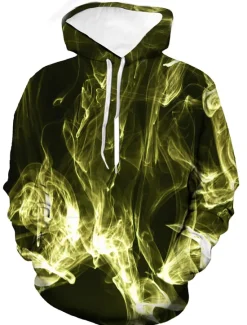 Best OUKU Men's Graphic Flame Hoodie Hoodies Sweatshirt Basic Casual Long Sleeve Hooded Daily Going out Yellow Red Spring & Summer Designer