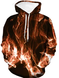 Best OUKU Men's Graphic Flame Hoodie Hoodies Sweatshirt Basic Casual Long Sleeve Hooded Daily Going out Yellow Red Spring & Summer Designer