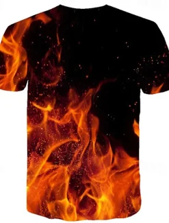Hot OUKU Men's Graphic Flame Shirt T Shirt Flame Shirt Short Sleeve T shirt Round Neck Shirt Streetwear Exaggerated Club Beach Blue Fuchsia Orange Summer Clothing Apparel Asian Size S M L XL 2XL 3XL 4XL