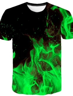 Hot OUKU Men's Graphic Flame Shirt T Shirt Flame Shirt Short Sleeve T shirt Round Neck Shirt Streetwear Exaggerated Club Beach Blue Fuchsia Orange Summer Clothing Apparel Asian Size S M L XL 2XL 3XL 4XL