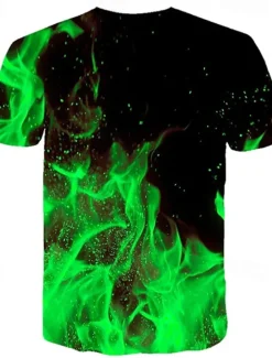 Hot OUKU Men's Graphic Flame Shirt T Shirt Flame Shirt Short Sleeve T shirt Round Neck Shirt Streetwear Exaggerated Club Beach Blue Fuchsia Orange Summer Clothing Apparel Asian Size S M L XL 2XL 3XL 4XL