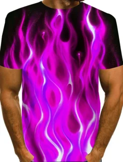 Discount OUKU Men's Graphic Flame Shirt T Shirt Short Sleeve T shirt Round Neck Shirt Exaggerated Basic Daily Blue Purple Orange Clothing Apparel Normal S M L XL 2XL 3XL