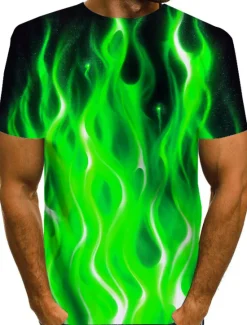 Discount OUKU Men's Graphic Flame Shirt T Shirt Short Sleeve T shirt Round Neck Shirt Exaggerated Basic Daily Blue Purple Orange Clothing Apparel Normal S M L XL 2XL 3XL