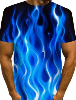 Discount OUKU Men's Graphic Flame Shirt T Shirt Short Sleeve T shirt Round Neck Shirt Exaggerated Basic Daily Blue Purple Orange Clothing Apparel Normal S M L XL 2XL 3XL