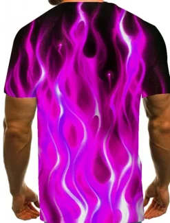 Discount OUKU Men's Graphic Flame Shirt T Shirt Short Sleeve T shirt Round Neck Shirt Exaggerated Basic Daily Blue Purple Orange Clothing Apparel Normal S M L XL 2XL 3XL