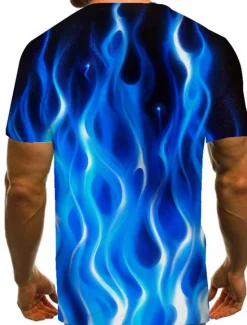 Discount OUKU Men's Graphic Flame Shirt T Shirt Short Sleeve T shirt Round Neck Shirt Exaggerated Basic Daily Blue Purple Orange Clothing Apparel Normal S M L XL 2XL 3XL