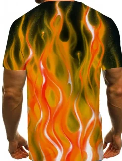 Discount OUKU Men's Graphic Flame Shirt T Shirt Short Sleeve T shirt Round Neck Shirt Exaggerated Basic Daily Blue Purple Orange Clothing Apparel Normal S M L XL 2XL 3XL