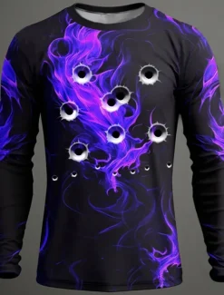 New OUKU Men's Graphic Flame T Shirt Long Sleeve T shirt 3D Print Crew Neck Shirt Fashion Designer Casual Sports Outdoor Holiday Going out Blue Purple Orange Spring & Fall Clothing Apparel S M L XL 2XL 3XL