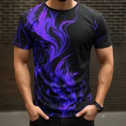 Sale OUKU Men's Graphic Flame T Shirt Short Sleeve T shirt 3D Print Crew Neck Shirt Daily Designer Casual Sports Outdoor Holiday Going out Red Purple Orange Spring & Summer Clothing Apparel S M L XL 2XL 3XL