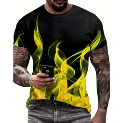 Sale OUKU Men's Graphic Flame T Shirt Short Sleeve T shirt 3D Print Crew Neck Shirt Vintage Fashion Designer Outdoor Daily Sports Yellow Blue Red Spring & Summer Clothing Apparel S M L XL 2XL 3XL