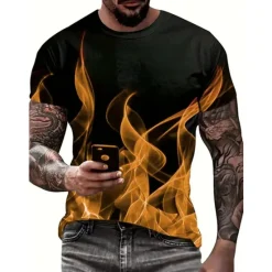 Sale OUKU Men's Graphic Flame T Shirt Short Sleeve T shirt 3D Print Crew Neck Shirt Vintage Fashion Designer Outdoor Daily Sports Yellow Blue Red Spring & Summer Clothing Apparel S M L XL 2XL 3XL