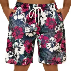 Best OUKU Men's Graphic Flower / Floral Swimming Trunks Board Shorts Swim Shorts Mid Waist Streetwear Hawaiian Boho Casual Daily Holiday Drawstring with Mesh lining Elastic Waist Designer Clothing Apparel