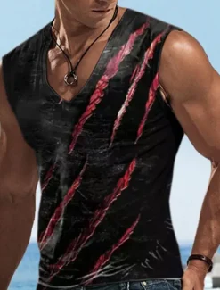 Best OUKU Men's Graphic Footprint / Paw Vest Top Sleeveless T Shirt for Men Sleeveless T shirt 3D Print V Neck Shirt Designer Casual Muscle Sports Running Gym Spring & Summer Clothing Apparel S M L XL Black
