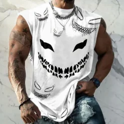 OUKU Men's Graphic Funny Vest Top Sleeveless T Shirt for Men Cap Sleeve T shirt 3D Print Crew Neck Shirt Fashion Designer Muscle Daily Sports Gym Black White Red Spring & Summer Clothing Apparel S M L XL