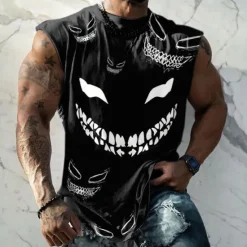 OUKU Men's Graphic Funny Vest Top Sleeveless T Shirt for Men Cap Sleeve T shirt 3D Print Crew Neck Shirt Fashion Designer Muscle Daily Sports Gym Black White Red Spring & Summer Clothing Apparel S M L XL