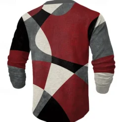 Outlet OUKU Men's Graphic Geometric Color Block Waffle Henley Shirt Casual Style Classic Style Long Sleeve Fashion Designer Basic Outdoor Daily Spring & Fall Blue Burgundy Brown Green Henley Henley T-Shirt