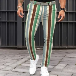 Hot OUKU Men's Graphic Geometric Dress Pants Mid Waist Vintage Casual Formal Dailywear Pocket Summer Spring Fall Green