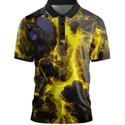 New OUKU Men's Graphic Geometric Golf Shirt Short Sleeve Polo Shirts Collared Shirts Casual Dark School Outdoor Street Dailywear 3D Print Summer Yellow Red Purple