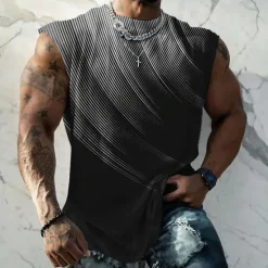 Outlet OUKU Men's Graphic Geometric Gradual Vest Top Sleeveless T Shirt for Men Double Color T Shirt Sleeveless Cap Sleeve T shirt 3D Print Crew Neck Shirt Fashion Designer Muscle Daily Sports Gym Black White