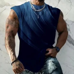 Outlet OUKU Men's Graphic Geometric Gradual Vest Top Sleeveless T Shirt for Men Double Color T Shirt Sleeveless Cap Sleeve T shirt 3D Print Crew Neck Shirt Fashion Designer Muscle Daily Sports Gym Black White