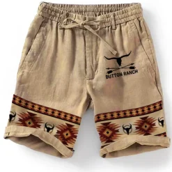 New OUKU Men's Graphic Geometric Pattern Shorts Summer Shorts Beach Shorts Mid Waist Designer Ethnic Style Retro Vintage Casual Daily Holiday Elastic Waist 3D Print Drawstring Designer Clothing Apparel Khaki