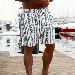 OUKU Men's Graphic Geometric Pattern Shorts Summer Shorts Beach Shorts Mid Waist Streetwear Hawaiian Designer Casual Daily Holiday Elastic Waist 3D Print Drawstring Designer Clothing Apparel White