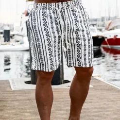 OUKU Men's Graphic Geometric Pattern Shorts Summer Shorts Beach Shorts Mid Waist Streetwear Hawaiian Designer Casual Daily Holiday Elastic Waist 3D Print Drawstring Designer Clothing Apparel White