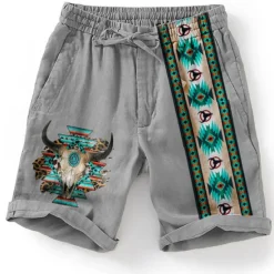 Clearance OUKU Men's Graphic Geometric Pattern Shorts Summer Shorts Beach Shorts Mid Waist Ethnic Style Retro Vintage Casual Daily Holiday Elastic Waist 3D Print Drawstring Designer Clothing Apparel Gray